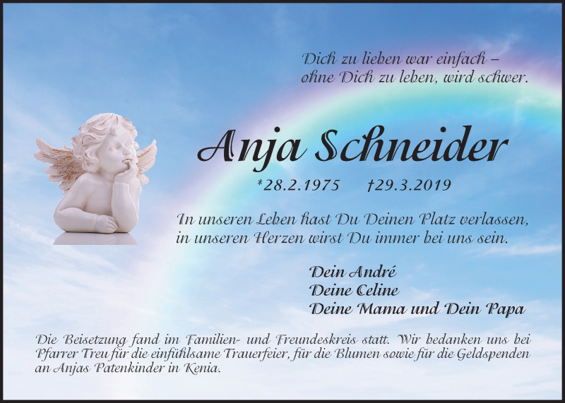  Traueranzeige für Anja Schneider vom 06.04.2019 aus Der Bote