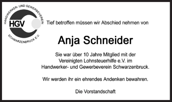 Traueranzeige von Anja Schneider von Der Bote