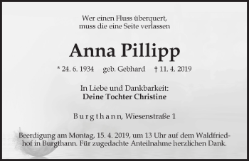 Traueranzeige von Anna Pillipp von Der Bote