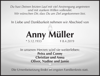Traueranzeige von Anny Müller von Pegnitz-Zeitung