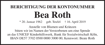 Traueranzeige von Bea Roth von Pegnitz-Zeitung