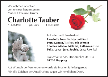 Traueranzeige von Charlotte Tauber von Hersbrucker Zeitung