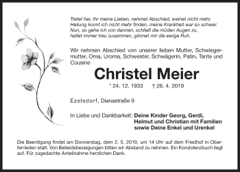 Traueranzeige von Christel Meier von Der Bote