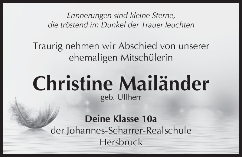  Traueranzeige für Christine Mailänder vom 24.04.2019 aus Hersbrucker Zeitung