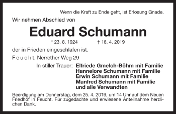Traueranzeige von Eduard Schumann von Der Bote