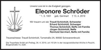 Traueranzeige von Eleonore Schröder von Der Bote