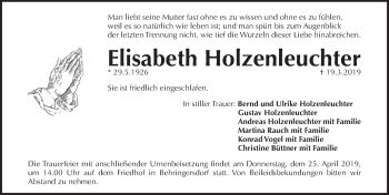 Traueranzeige von Elisabeth Holzenleuchter von Pegnitz-Zeitung