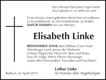 Traueranzeige von Elisabeth Linke von Pegnitz-Zeitung