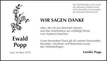 Traueranzeige von Ewald Popp von Pegnitz-Zeitung