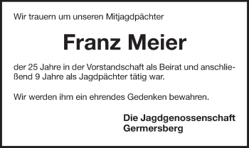 Traueranzeige von Franz Meier von Pegnitz-Zeitung