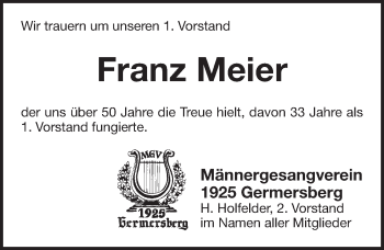 Traueranzeige von Franz Meier von Pegnitz-Zeitung