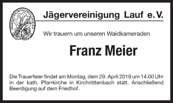 Traueranzeige von Franz Meier von Pegnitz-Zeitung
