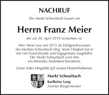Traueranzeige von Franz Meier von Pegnitz-Zeitung