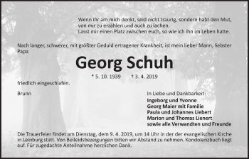 Traueranzeige von Georg Schuh von Der Bote