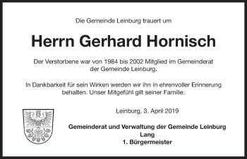 Traueranzeige von Gerhard Hornisch von Pegnitz-Zeitung
