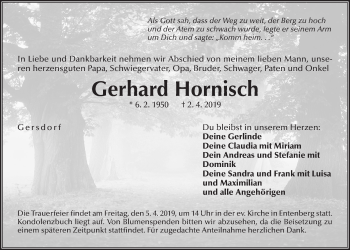 Traueranzeige von Gerhard Hornisch von Der Bote