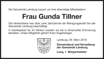Traueranzeige von Gunda Tillner von Der Bote