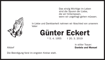 Traueranzeige von Günter Eckert von Der Bote