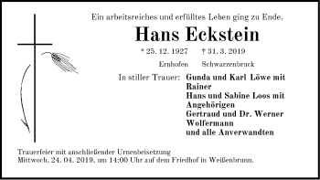 Traueranzeige von Hans Eckstein von Der Bote