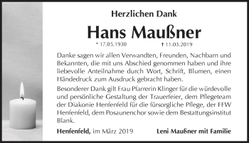 Traueranzeige von Hans Maußner von Hersbrucker Zeitung
