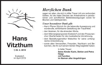 Traueranzeige von Hans Vitzthum von Der Bote