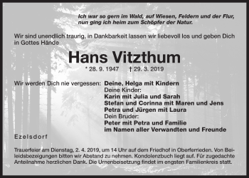 Traueranzeige von Hans Vitzthum von Der Bote