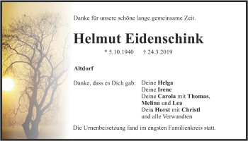 Traueranzeige von Helmut Eidenschink von Der Bote