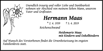 Traueranzeige von Hermann Maas von Hersbrucker Zeitung