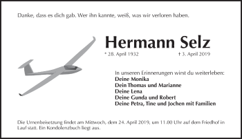 Traueranzeige von Hermann Selz von Pegnitz-Zeitung