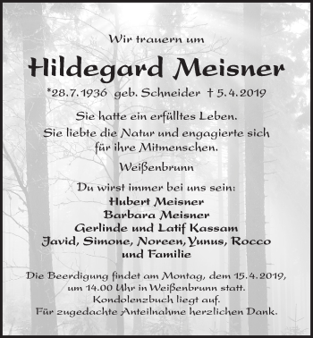 Traueranzeige von Hildegard Meisner von Der Bote