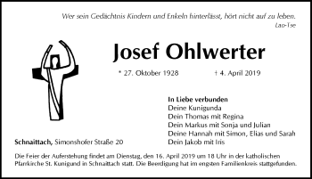 Traueranzeige von Josef Ohlwerter von Pegnitz-Zeitung