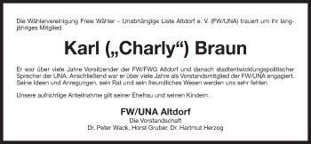Traueranzeige von Karl Braun von Der Bote