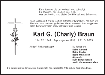 Traueranzeige von Karl Braun von Der Bote