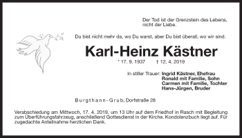 Traueranzeige von Karl-Heinz Kästner von Der Bote