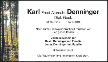 Traueranzeige von Karl Ernst Albrecht Denninger von Der Bote