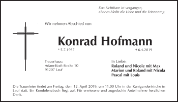 Traueranzeige von Konrad Hofmann von Pegnitz-Zeitung