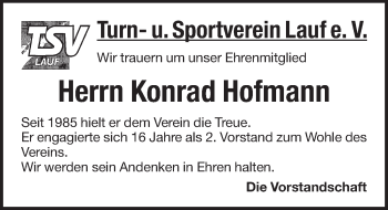 Traueranzeige von Konrad Hofmann von Pegnitz-Zeitung