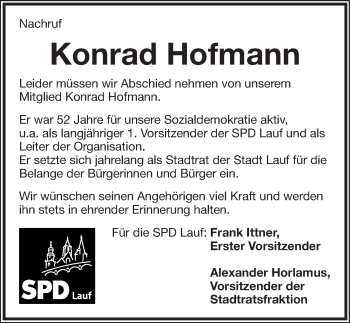 Traueranzeige von Konrad Hofmann von Pegnitz-Zeitung