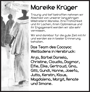 Traueranzeige von Mareike Krüger von Hersbrucker Zeitung