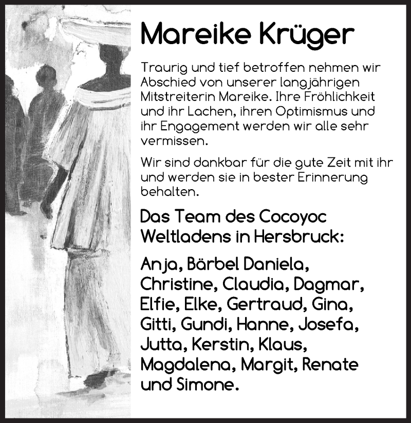  Traueranzeige für Mareike Krüger vom 26.04.2019 aus Hersbrucker Zeitung
