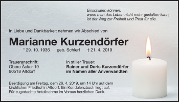 Traueranzeige von Marianne Kurzendörfer von Der Bote