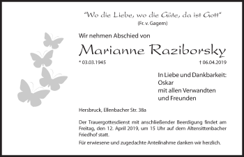Traueranzeige von Marianne Raziborsky von Hersbrucker Zeitung
