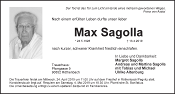 Traueranzeige von Max Sagolla von Pegnitz-Zeitung