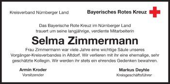 Traueranzeige von Selma Zimmermann von Der Bote