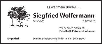 Traueranzeige von Siegfried Wolfermann von Hersbrucker Zeitung