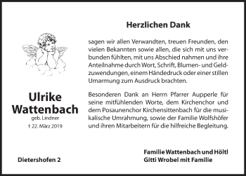 Traueranzeige von Ulrike Wattenbach von Hersbrucker Zeitung
