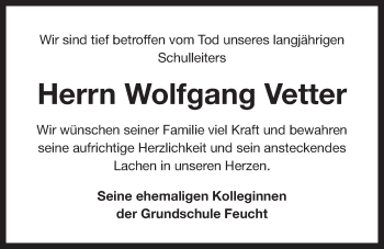 Traueranzeige von Wolfgang Vetter von Der Bote