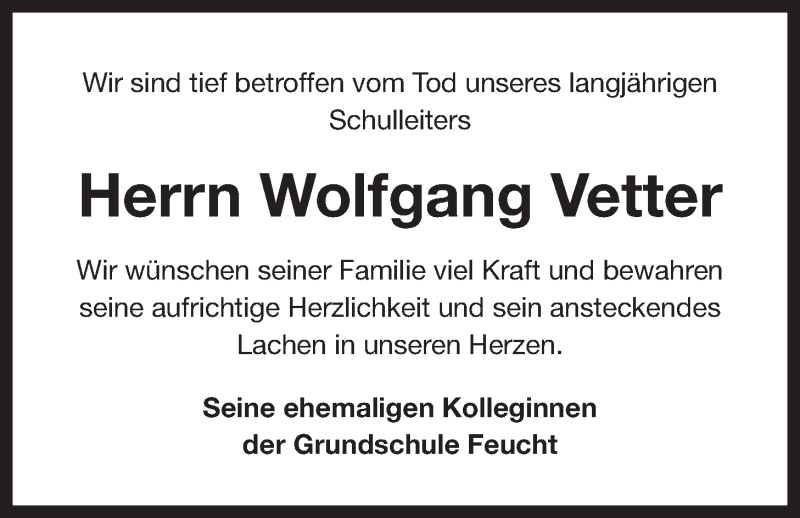  Traueranzeige für Wolfgang Vetter vom 23.04.2019 aus Der Bote