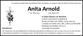 Traueranzeige von Anita Arnold von Pegnitz-Zeitung