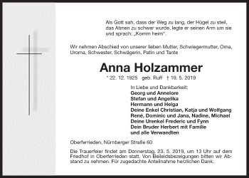 Traueranzeige von Anna Holzammer von Der Bote